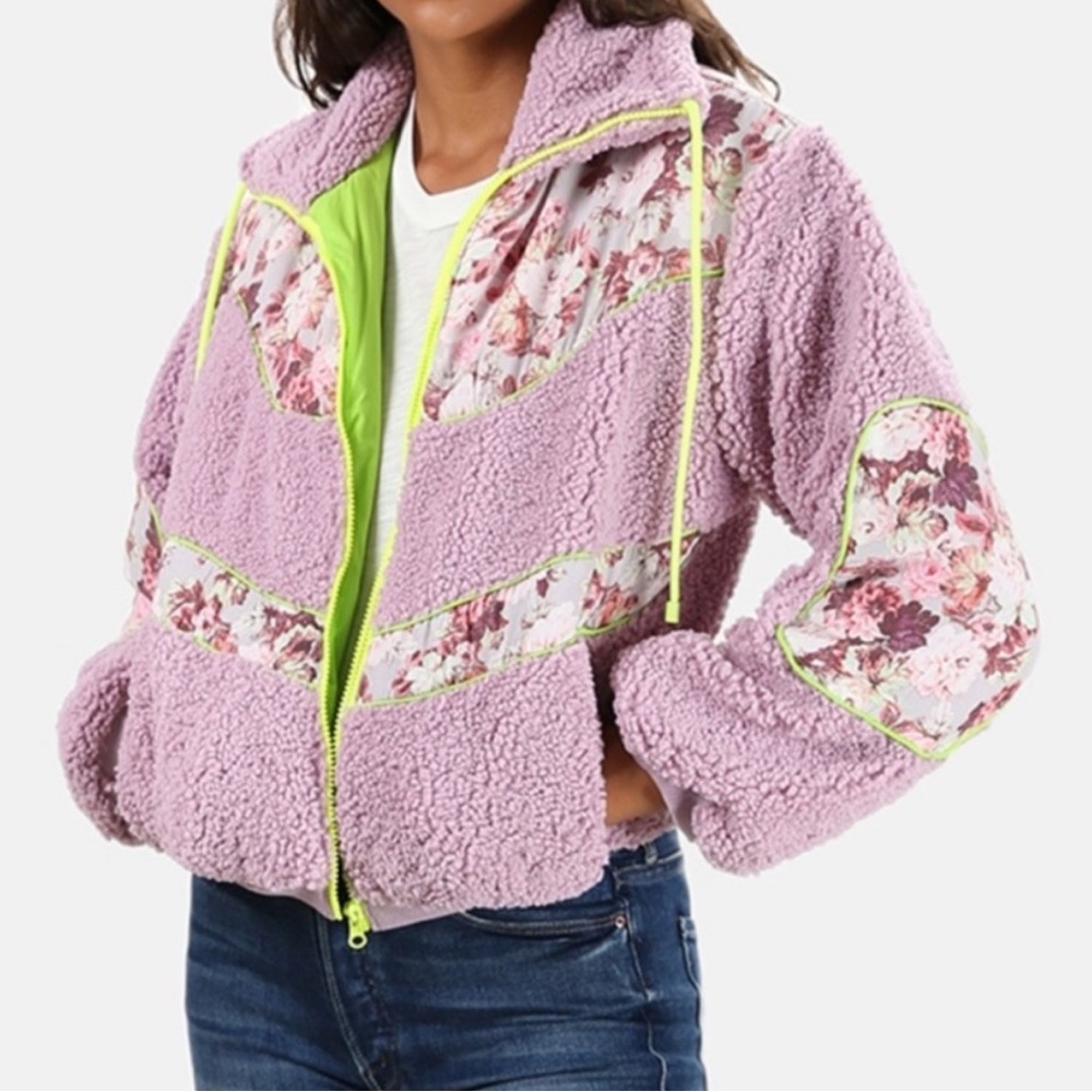 For Love And Lemons Lilac Teddy Jacket with Floral Details